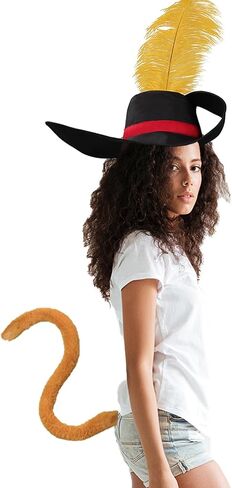 Adults Yellow Feather Cat Hat with Tail Costume Cosplay Hats with Yellow Feather Halloween Outfit for Men Women in Saudi Arabia