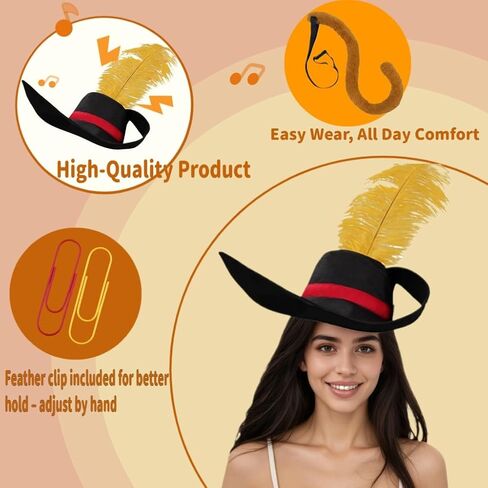 Adults Yellow Feather Cat Hat with Tail Costume Cosplay Hats with Yellow Feather Halloween Outfit for Men Women in Saudi Arabia
