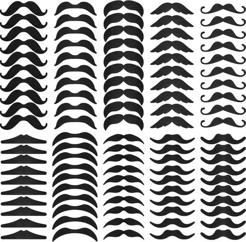 100 Pcs Stick On Fake Mustaches Bulk 10 Designs Realistic Mustache Stickers Adhesive Black Beard Facial Hair for Halloween, Christmas, Party Supplies, Suitable for All Ages in Kuwait