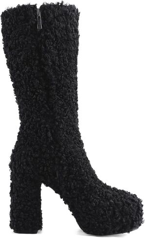 Mid Calf Fluffy Furry Boots Warm Platform Chunky High Heel Pull On Boots Fashion Winter shoes in Saudi Arabia