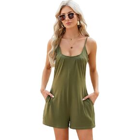 Women's Casual Sleeveless Loose Baggy Short Cami Jumpsuit Rompers Sex Suspender Summer Overall Shorts with Pockets