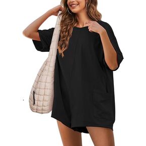 Women's Tee Rompers Half Sleeve Short Jumpsuits Hot Shot One Piece Shorts Overalls with Pockets