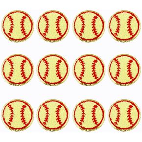 12 PCS Yellow Baseball Patch Chenille Patches Gold Edges Baseball Applique Baseball Iron On Patches for DIY Clothing Repair