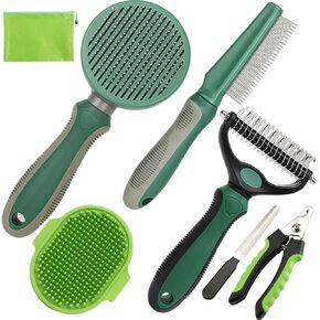 Dog Brush for Shedding, 7 PCS Dog Grooming Brush Kit, Undercoat Rake, Slicker Brush, Deshedding Comb, Bath Brush, Nail Clipper for Long & Short Haired Dogs & Cats, Black in Kuwait