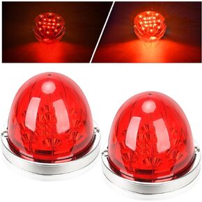 2PCS 17 LED Dual Function Watermelon Lights, Red Lens with Stainless Steel Bezel Marker Lights, for Freightliner Kenworth Peterbilt Trailer Heavy Trucks