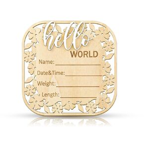 Wooden Baby Announcement Sign, Hello World Newborn Sign Newborn Sign Board Newborn Announcement Sign Baby Birth Announcement Sign New Baby Sign for Hospital Nursery Photo Prop (Hollow Style)