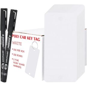 Blank Poly Car Key -Yellow, Thicken Car Key Tags 250 Pcs with 250 Rings and 2 Black Markers, Dealership Labeling Tags, Plastic Automotive Blank Labeling Tags, Yellow and White Key Tags