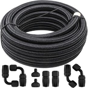 12Ft 6AN 3/8" خرطوم خط الوقود مضفر من الفولاذ المقاوم للصدأ، مع 6 قطع AN6 أطراف خرطوم دوارة و2 قطعة AN-10 إلى AN-6 طقم محولات تركيب خزان الوقود، أزرق وأحمر