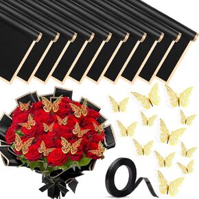Waterproof Flower Wrapping Paper,20 Sheets Bouquet Wrapping Paper Sheets, Floral Wrapping Paper Bouquet With Ribbons 3D Butterflies for Florist Wrap Wedding Birthday