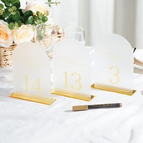 5x7 inches Acrylic Arched Wedding Table Numbers, Luxury Frosted Acrylic Table Numbers for Wedding 1-20, Party, Event, Two Blank Customizable with Pen, Wedding Must Haves, Wedding Sign, Acrylic Table