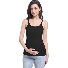 V VOCNI Maternity Tank Top for Women Spaghetti Strap Scoop Neck Fitting Pregnancy Camisole Sleeveless Layering Cami Shirts