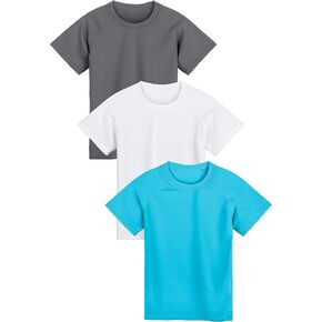 3 Pack Boys UPF 50+ Short Sleeve Rashguard Sun Protection Swim Shirt with Quick Dry Swimwear