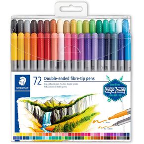 STAEDTLER 3200 TB72 Design Journey Double-Ended Fibre-Tip Pens with Two Nibs - Narrow and Wide, Pack of 72
