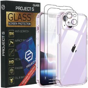 Project-S Glass All Around Protection (Clear Case + 2X Screen Protectors + Lens Protector) for iPhone 13 (6.1") w/Lifetime Replacement Warranty + 1x Month of Premium VPN Service