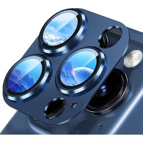 Camera Lens Protector for iPhone 15 Pro/15 Pro Max, 9H Tempered Glass Camera Cover Screen Metal Ring Case Friendly Scratch Resistant Easy to Install-Blue Titanium