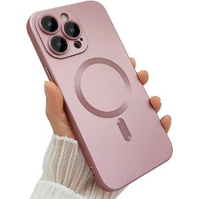 Magnetic Case for iPhone 15 Pro Max Phone Case for Women, Matte Luxury Soft Metallic Luster Design with Camera Lens Protector, Compatible with Magsafe Case for iPhone 15 Pro Max 6.7"-White