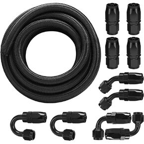 16Ft 6AN Black Oil Line 3/8 Nylon Braided+AN6 Hose End Fitting Adapter Kit