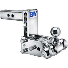 B&W Trailer Hitches Chrome Tow & Stow Adjustable Trailer Hitch Ball Mount - Fits 2" Receiver, Tri-Ball (1-7/8" x 2" x 2-5/16"), 5" Drop, 10,000 GTW - TS10048C