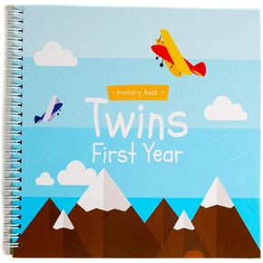 Twins First Year Hardcover Memory Book Airplanes Edition | Newborn Babies 1st Year Journal And Milestones Photo Album | Perfect and Unique Gift Idea for Baby Showers and Birthday Presents
