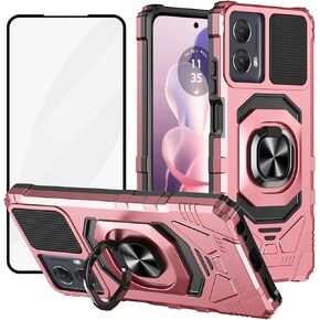 Ailiber Compatible for Motorola Moto G Play 5G 2024 Case[Not fit 4G], with Screen Protector, Ring Kickstand for Magnetic Car Mount, Heavy Duty Protector Rugged Phone Cover for Moto G 5G 2024-Rose Gold