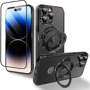 OOK Magnetic Case for iPhone 12 [Compatible with MagSafe] Full Body Protection Case with Camera Lens Protector Kickstand Screen Protector Anti-Scratch Shockproof Cover for Women Men - Black
