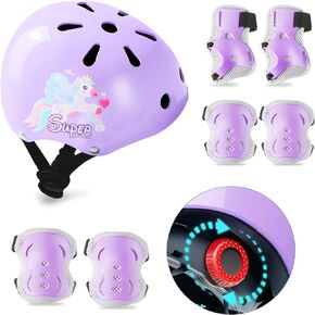 Kids Bike Helmet Knee Elbow Pads Wrist Guards Protective Gear Set Adjustable Toddler Helmets for Ages 3-5, 2-8 Girls Boys for Skateboard Cycling Bike Roller Skating Scooter Outdoor Sport