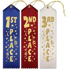 RibbonsNow Fun 1st, 2nd, 3rd Place Award Ribbons - 36 Total Ribbons - 12 Each Place with Card & String