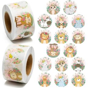 BeYumi 1000Pcs Floral Jungle Animal Stickers Roll Wild Animals Jungle Zoo Safari Label Decals Party Favors Stickers with 16 Designs for Scrapbooking Water Bottle Laptop Skateboard Luggage, 1.5 Inch