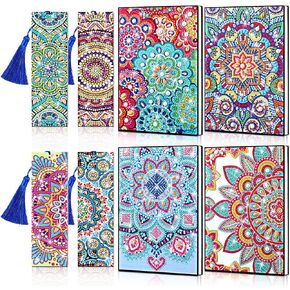 Harloon 4 Pcs Diamond Art Notebook Set with Bookmarks - Mandala Designs, DIY Craft for Adults
