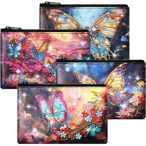 Silkfly 4 Pcs Diamond Painting Art Makeup Bags DIY Purses Toiletry 5d Handmade Double Design Diamond Painting Cosmetic Bags Bulk with Zipper Rhinestone Accessories for Women(Mandala)