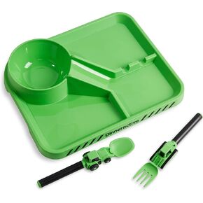 Dinneractive Dining Set for Kids - 3 Piece Construction Themed Toddler Utensils & Toddler Plates - Toddler Forks and Spoons - Kid Plate set