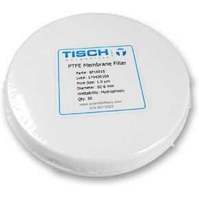 Tisch Brand SF16015 PTFE مرشح غشاء بولي تترافلوروإيثيلين، 1.0um، 82.6 مم، 1/pk/50 لكل عبوة | قابلية التبلل: مسعور | الحد الأقصى لدرجة حرارة التشغيل: 130 درجة مئوية | in Kuwait