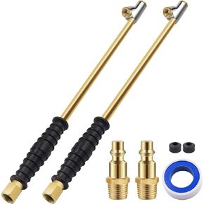 16-1/4" Extended Dual Head Air Chuck for Semi Trucks Dually Tires, 1/4" FNPT Heavy Duty Lock On Tire Inflate Chuck w/Quick Plug - 2 PCS