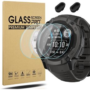 Suoman [3+2 Pack for Garmin Instinct 2X Screen Protector and Charger Port Protector,Anti-Dust Plugs+Tempered Glass Screen Protector for Garmin Instinct 2X,Bubble Free