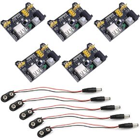 WWZMDiB 5Pcs Breadboard Power Supply Module Input 6.5~12V Output 3.3V 5V for arduino Power Supply with 9V Battery Clip (5 Pcs)
