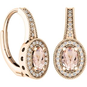 Dazzlingrock Collection 10K 6X4 MM Each Oval Cut Morganite & Round Cut Diamond Ladies Dangling Earrings, Rose Gold
