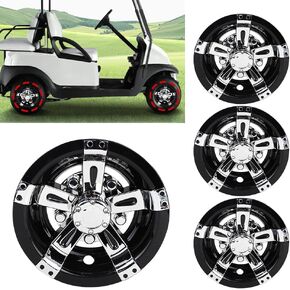 4 Pcs Golf Cart 8 inch Wheel Covers Hubcaps Chrome and Black Compatible with EZGO Club Car Yamaha Rims Golf Cart Universal (NOT fit EZGO RXV carts)