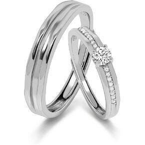 Meissa 925 Stelring Silver خاتم زفاف عريض للرجال مصنوع يدويًا خاتم الماس للنساء مطابقة خواتم الوعد حجم قابل للتعديل مجموعة خواتم زوجين، مجموعة من حلقتين in Kuwait