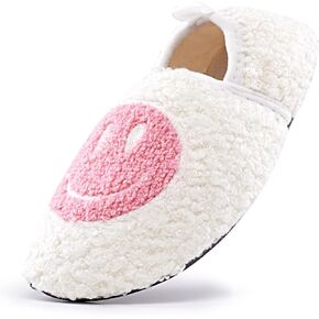 sharllen Smile Face Slippers Kids Girls Boys Plush Cute Warm Soft Happy Face Socks Shoes Slippers Fuzzy Cozy Non-Slip Toddler Slide Slippers for Little Big Kids Winter Indoor Outdoor