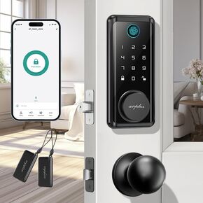 Smart Fingerprint Door Lock with Handle Set - Keyless Entry Door Lock with Knobs - App Control Smart Locks for Front Door - Biometric Smart Digital Door Lock - IP54 Waterproof