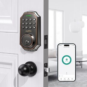 Keyless Entry Door Lock with Knob Set - Smart Deadbolt Lock for Front Door with Keypad - Anti-Peeping Password - One Touch Locking - Easy Installation - Matte Black