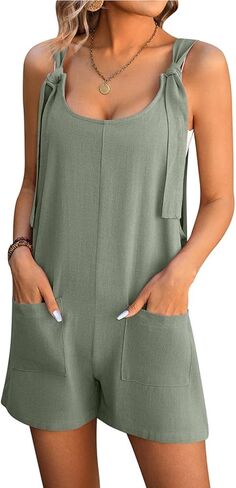 Women's Summer Overalls Casual Sleeveless Rompers Tank Wide Leg Loose Shorts Jumpsuit with Pockets in Saudi Arabia