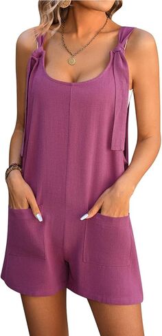 Women's Summer Overalls Casual Sleeveless Rompers Tank Wide Leg Loose Shorts Jumpsuit with Pockets in Saudi Arabia