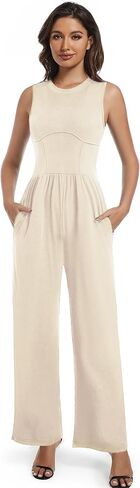 Jumpsuits for Women Dressy Sleeveless One Piece Outfits Wide Leg Rompers Casual Overalls Jumpers Summer in Saudi Arabia