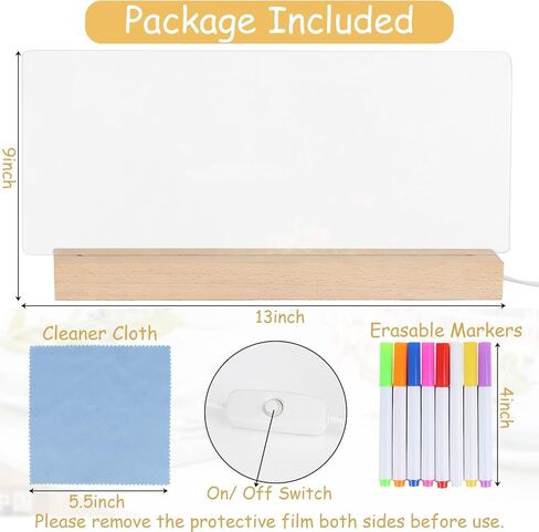 لوح أكريليك للتخرج مع ضوء - لوحات سطح مكتب LED مقاس 13 بوصة مع حامل خشبي 8 علامات متوهجة باللون الأبيض الدافئ وكتابة رسالة مذكرة متوهجة واضحة لمكتب المنزل والمدرسة وبار in Kuwait