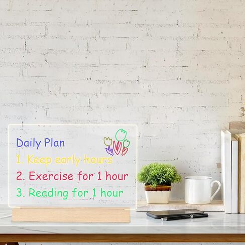 لوح أكريليك للتخرج مع ضوء - لوحات سطح مكتب LED مقاس 13 بوصة مع حامل خشبي 8 علامات متوهجة باللون الأبيض الدافئ وكتابة رسالة مذكرة متوهجة واضحة لمكتب المنزل والمدرسة وبار in Kuwait