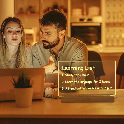 لوح أكريليك للتخرج مع ضوء - لوحات سطح مكتب LED مقاس 13 بوصة مع حامل خشبي 8 علامات متوهجة باللون الأبيض الدافئ وكتابة رسالة مذكرة متوهجة واضحة لمكتب المنزل والمدرسة وبار in Kuwait