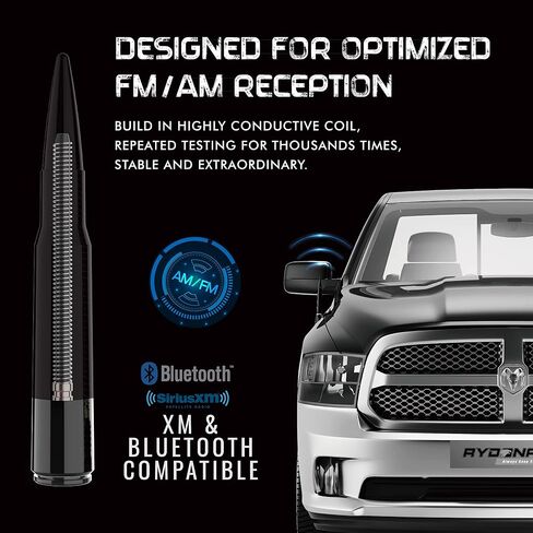 هوائي RYDONAIR متوافق مع دودج رام 1500 2500 3500 وفورد F150 F250 F350 سوبر ديوتي 1990 - 2024 - طلاء معدني مضاد للخدش - مصمم لاستقبال FM/AM الأمثل in Saudi Arabia