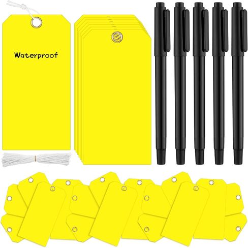 200 Pcs Blank Yellow Tag with Wire Blank Plastic Tags Shipping Tags Waterproof Tags for Labeling Shipping Labels with 200 Pcs String and 5 Pcs Black Maker Pens for Labeling Pricing Luggage, 2 x 4 Inch in Saudi Arabia