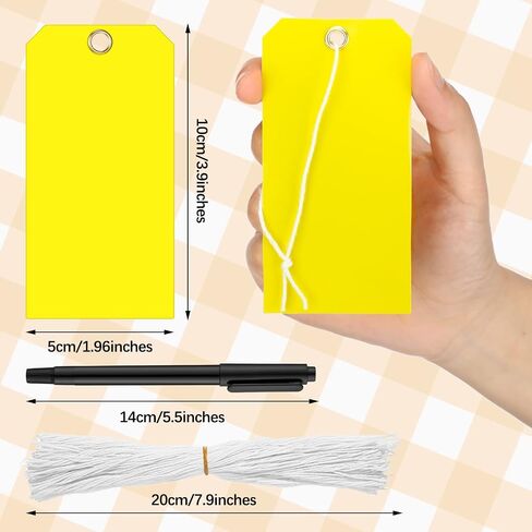 200 Pcs Blank Yellow Tag with Wire Blank Plastic Tags Shipping Tags Waterproof Tags for Labeling Shipping Labels with 200 Pcs String and 5 Pcs Black Maker Pens for Labeling Pricing Luggage, 2 x 4 Inch in Saudi Arabia